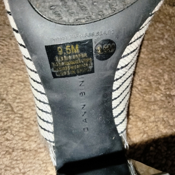 Gianni Bini (Size 9.5M) Frayed Striped Pattern Slipon Peep Toe Mule Chunky Heels - Picture 7 of 13